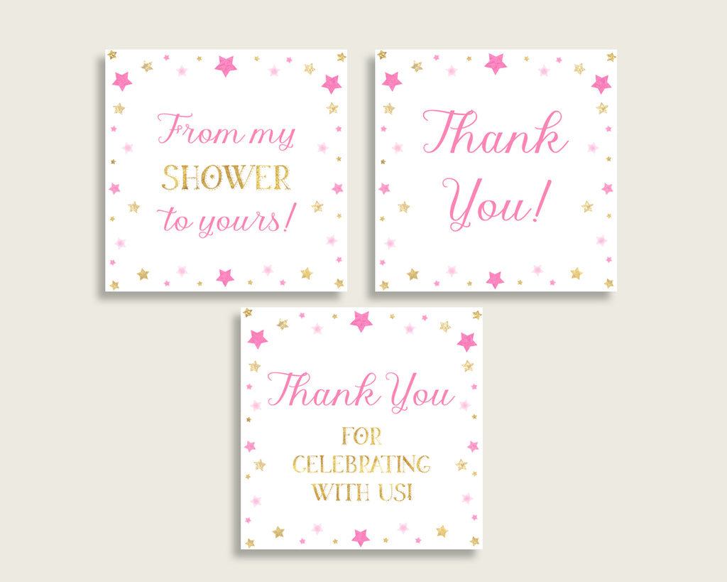 Twinkle Star Baby Shower Square Thank You Tags 2 Inch Printable Pink Studio 118