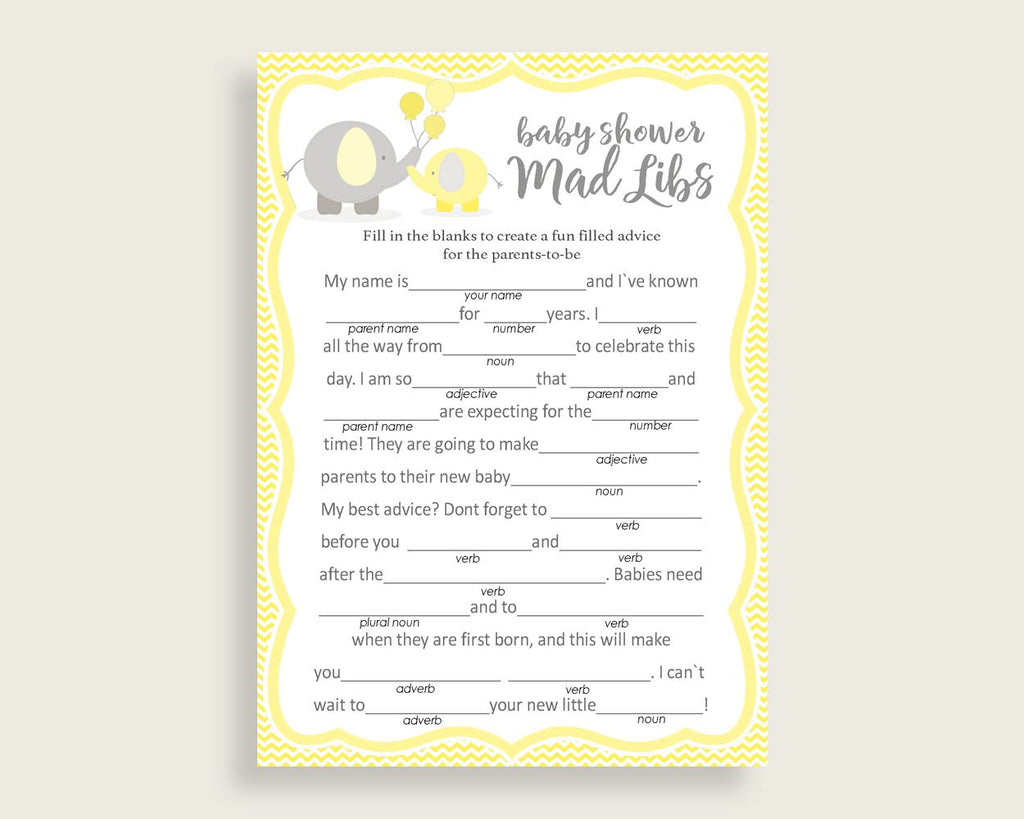 Baby shower mad libs