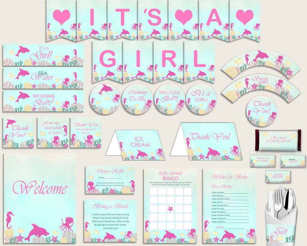 Pink Green Baby Shower Decorations Girl Kit Under The Sea Baby Shower Studio 118