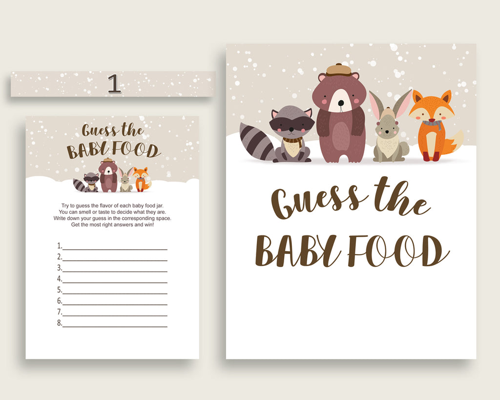 Beige Brown Winter Woodland Guess The Baby Food Game Printable