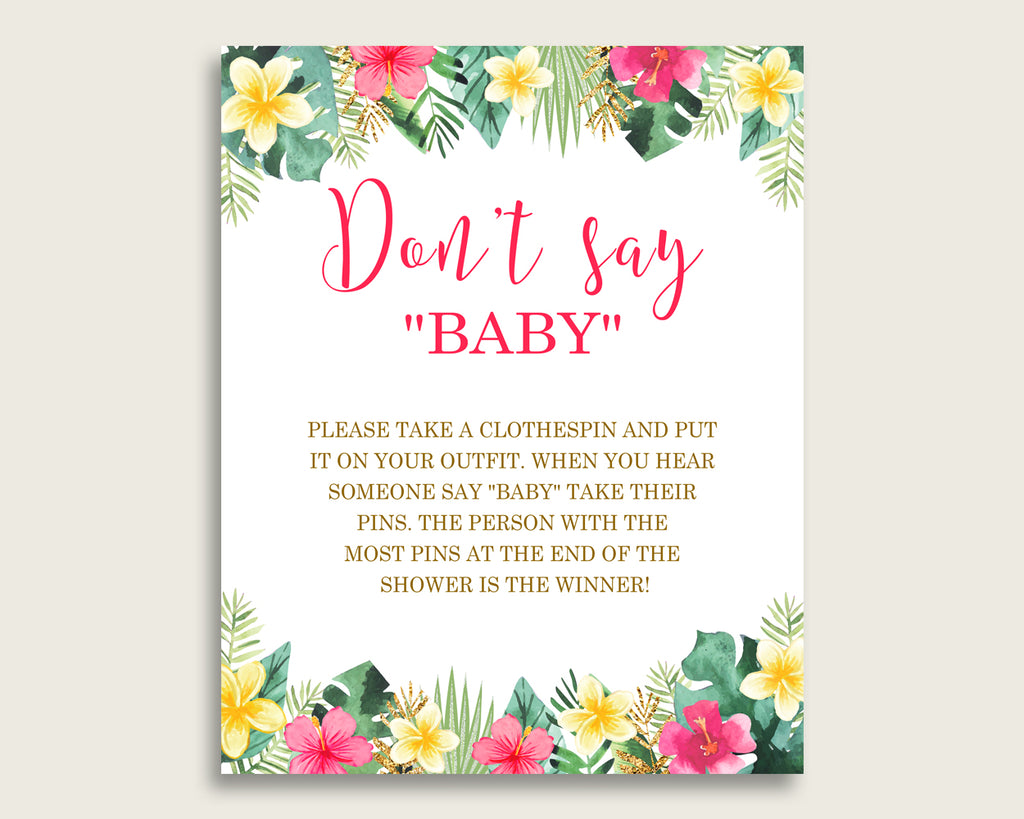 Pink Green Don't Say Baby Printable Game, Girl Baby Shower Hawaiian Ga – Studio 118