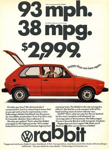 Vintage Automobile Advertisement 1975 Red Rabbit Hatchback by Volkswagen