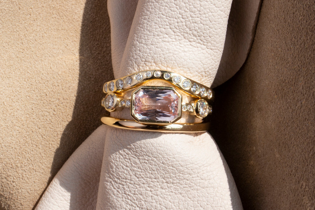 M. Hisae Diamond Lana Band, Pink Sapphire Hikaru Ring No.6, Ageku Band