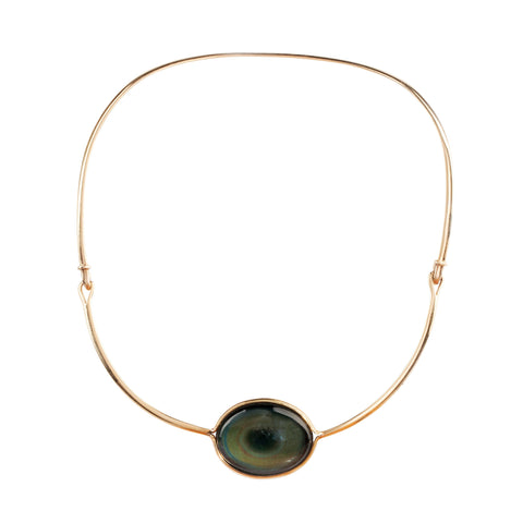 Vivianna Torun Bülow-Hübe 18k Gold necklace with a pendant made out of Glass and Alternate Mother of Pearl 