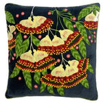 Gumnuts velvet embroidered cushion in Midnight Blue