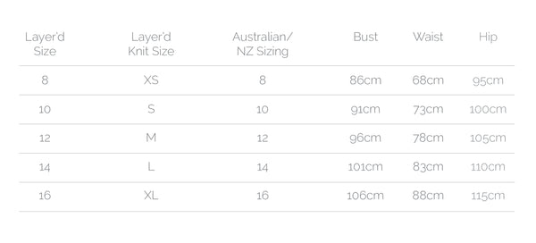MANUFACTURERS SIZE CHART