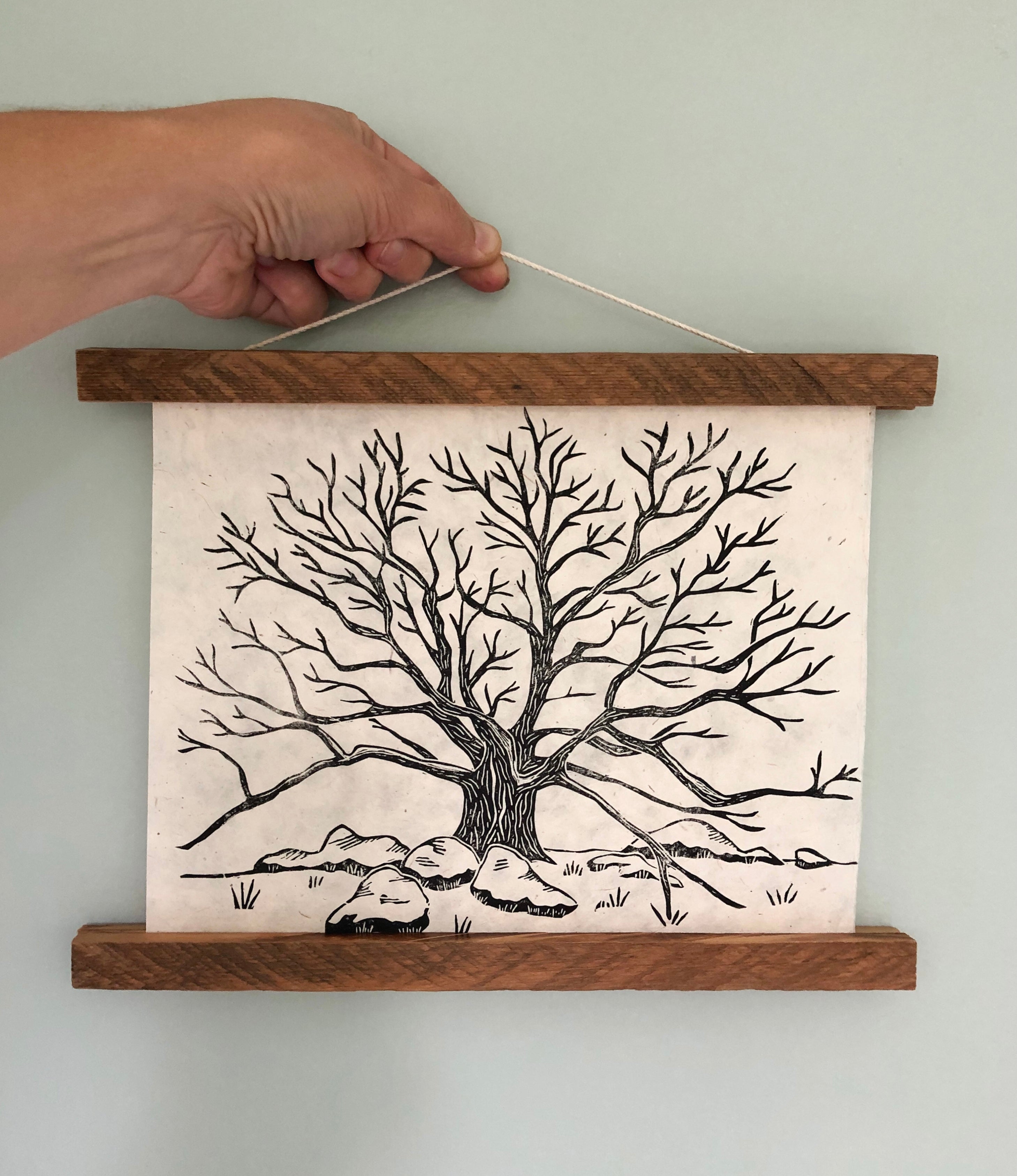 Rocky Knob Tree Linocut Print