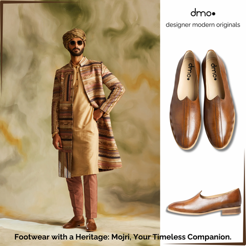 Man in elegant kurta pajama with dmodot shoes.