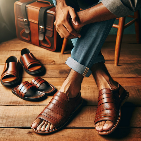 Casual and Stylish Leather Sandals - Relaxed Wedding Footwear for Indian Groom