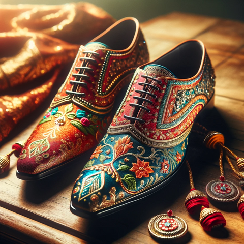 Image Of Men's Indian Wedding Shoes On A Bed Stock Photo, Picture and  Royalty Free Image. Image 10341254.