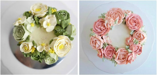 Beautiful and artistic matcha cake decorations with swiss meringue buttercream roses 