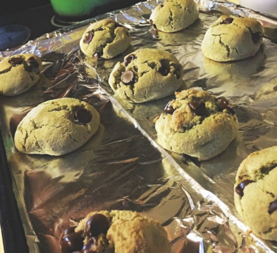 Paleo-styled Matcha Dark Chocolate Chips Cookies featured by Kenko Tea are easy and tasty treats for kids and family