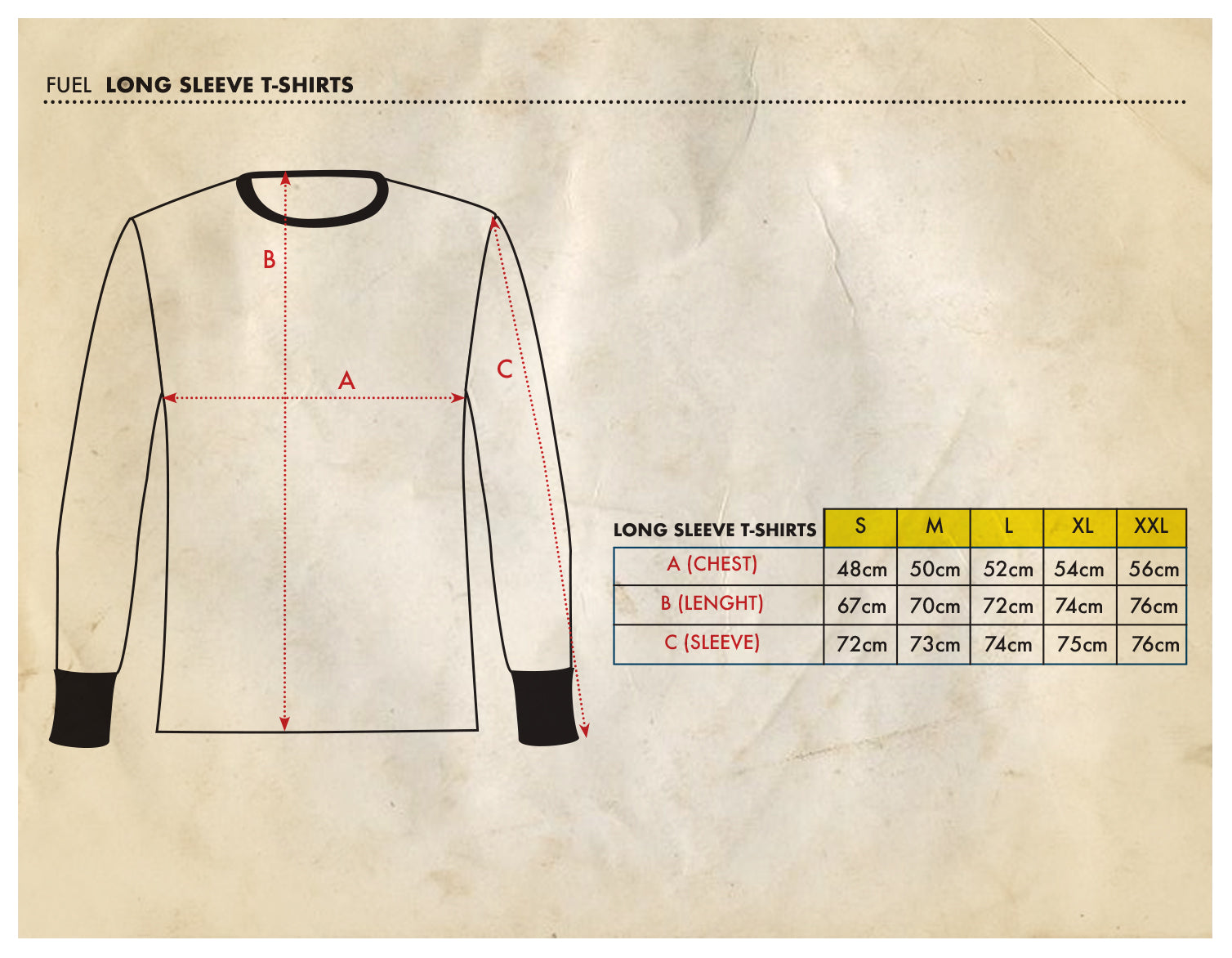 T-Shirt Long sleeve Size Guide – Fuel Motorcycles