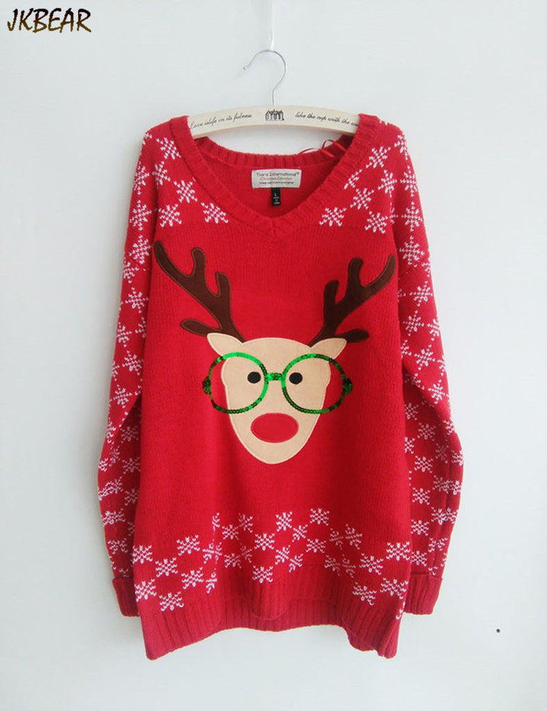 New Arriving Rudolph The Red Nose Reindeer Wearing Glasses Ugly Christmas Sweaters For Women S Xl