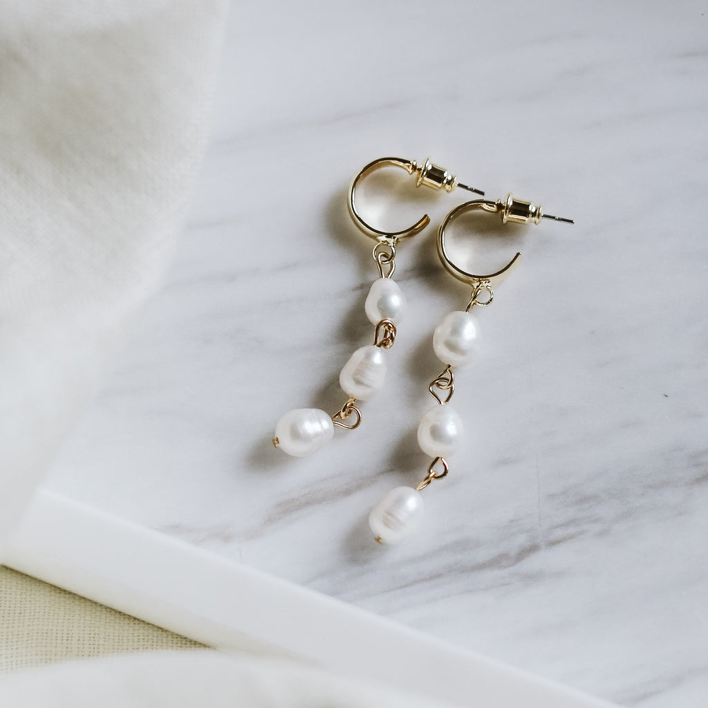 Triple Pearl Drop Earrings – ThePeachBox