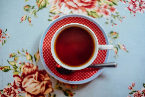 Cup of tea in a teacup. looking down