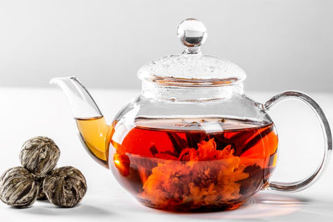 flowering tea in a teapot