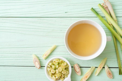 lemongrass tea on blue back ground