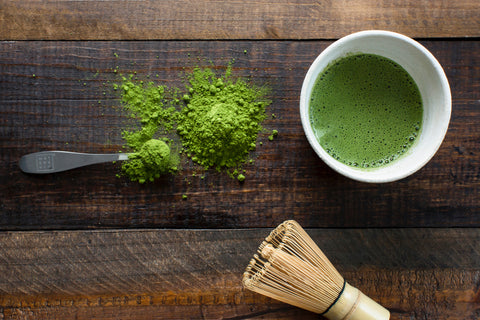 Matcha powdered green tea on a platter