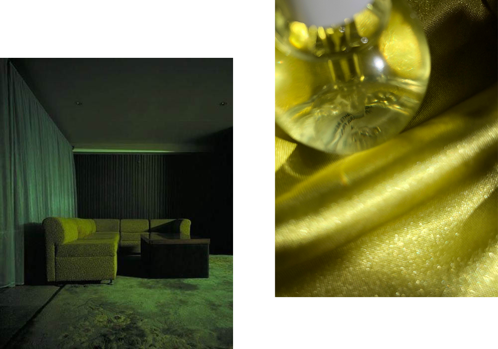 Green furniture in a green room / Fur Oil. 