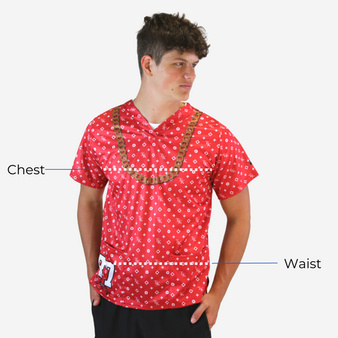 Men's Print Scrub Top How to Measure Diagram