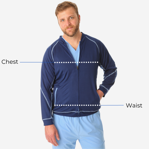 Men's Scrub Jacket How to Measure Diagram