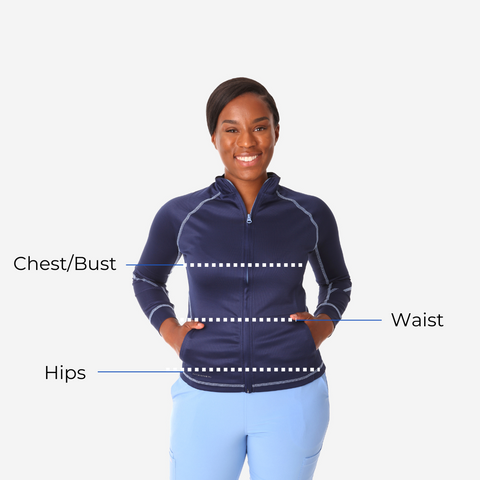 Women's Scrub Jacket Measurement Guide Diagram