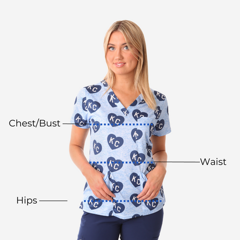 Women's Print Scrub Tops How to Measure Diagram