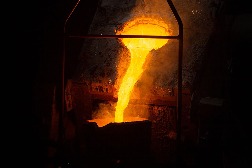 Molten metal in the midst of the recycling process
