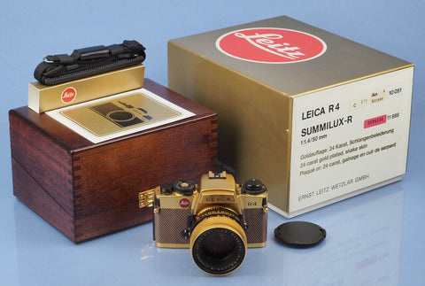 LEICA LEITZ R4 24KT GOLD CAMERA OUTFIT +50MM SUMMILUX-R F1.4 LENS