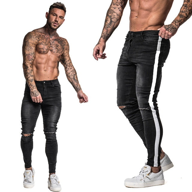 GINGTTO Jeans Men Elastic Waist Skinny Jeans Men 2020 Stretch Ripped P