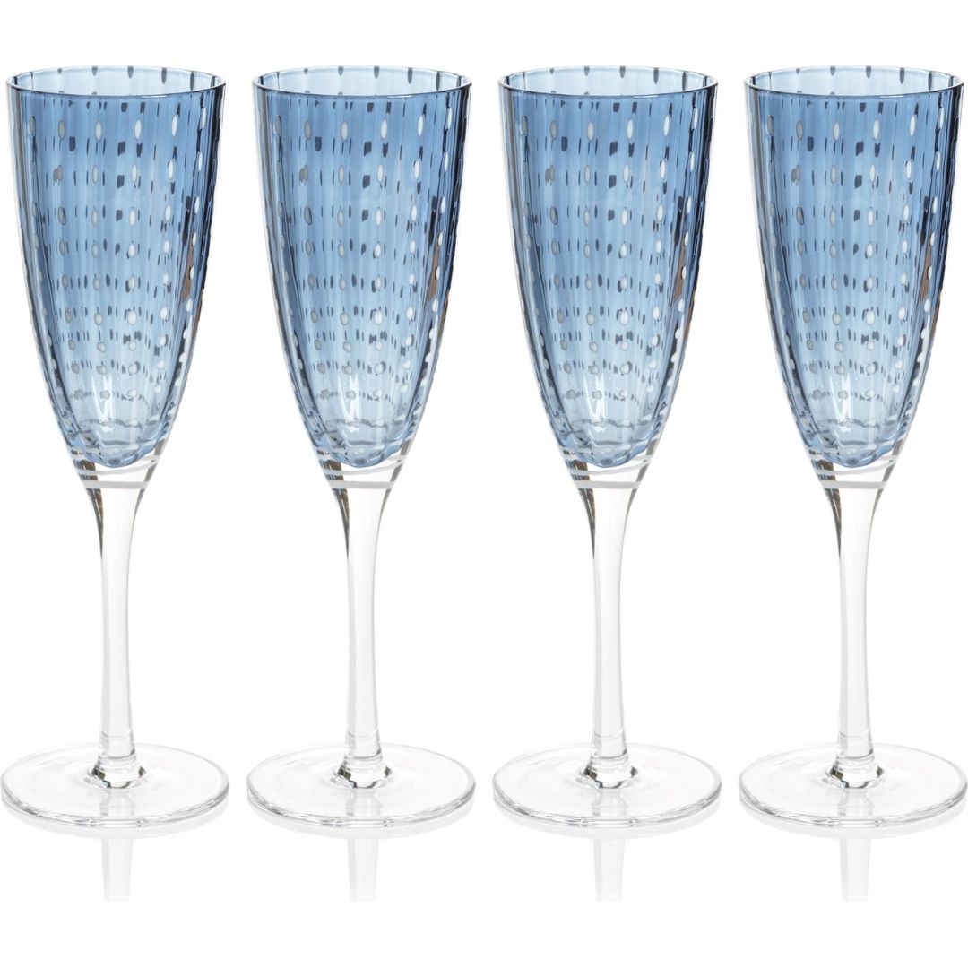 Aqua Blue Pescara White Dot Martini Glasses, Set of 4 by Zodax