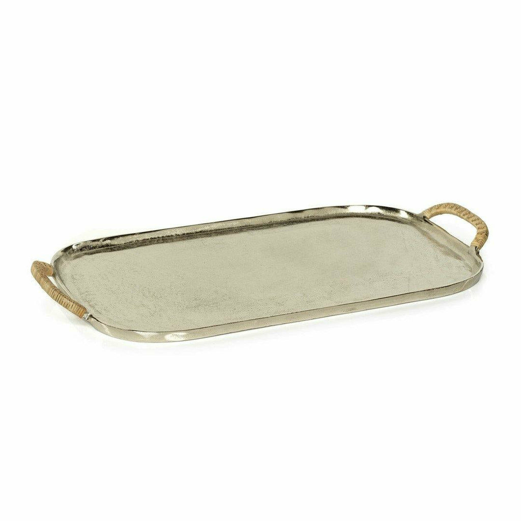 Zodax Clamart Nickel Aluminum Tray with Wood Handles 9
