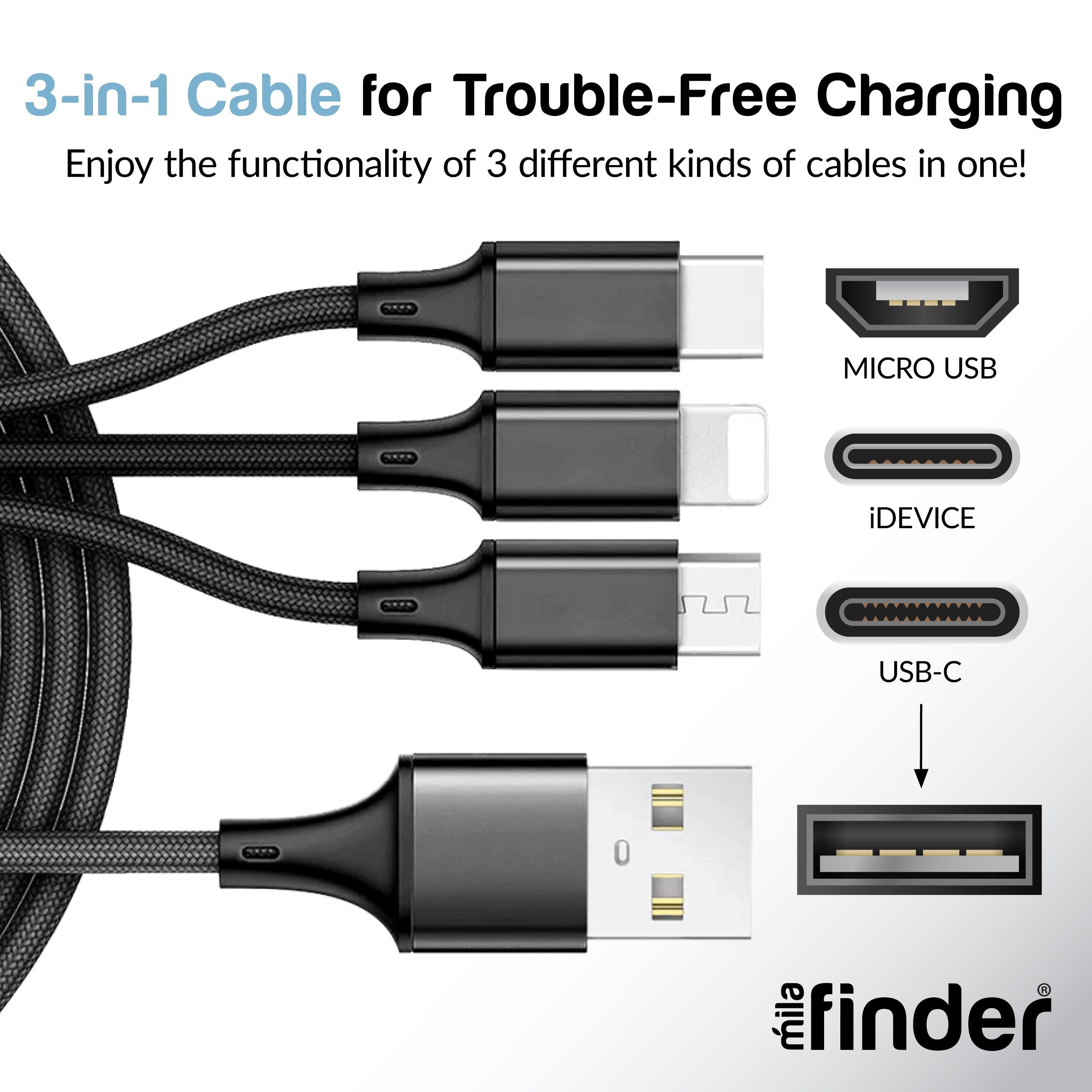 10 foot 3in1 Charging Cable 60 piece Display Bundle – Mila Lifestyle  Accessories