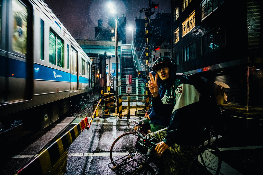 Bicycle commuter in rain