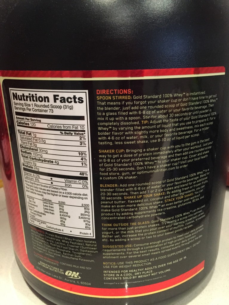 Optimum Nutrition Gold Standard Nutritional Facts