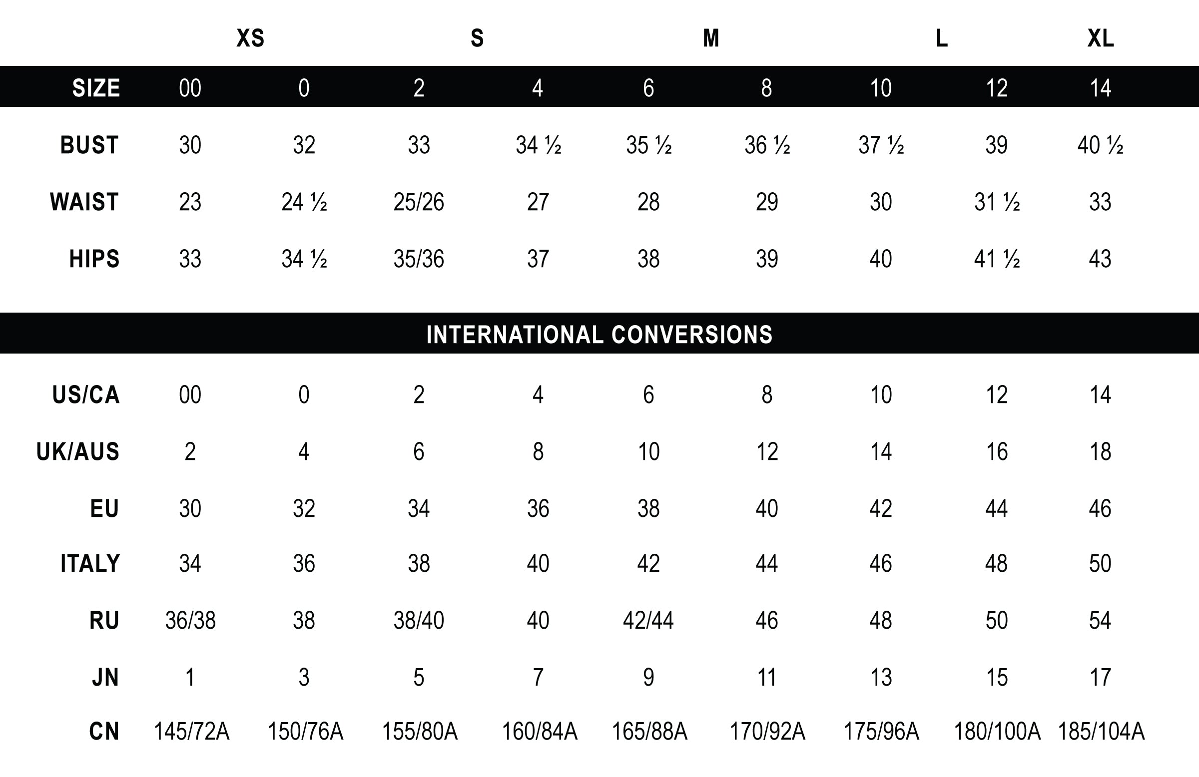 00 Size Chart