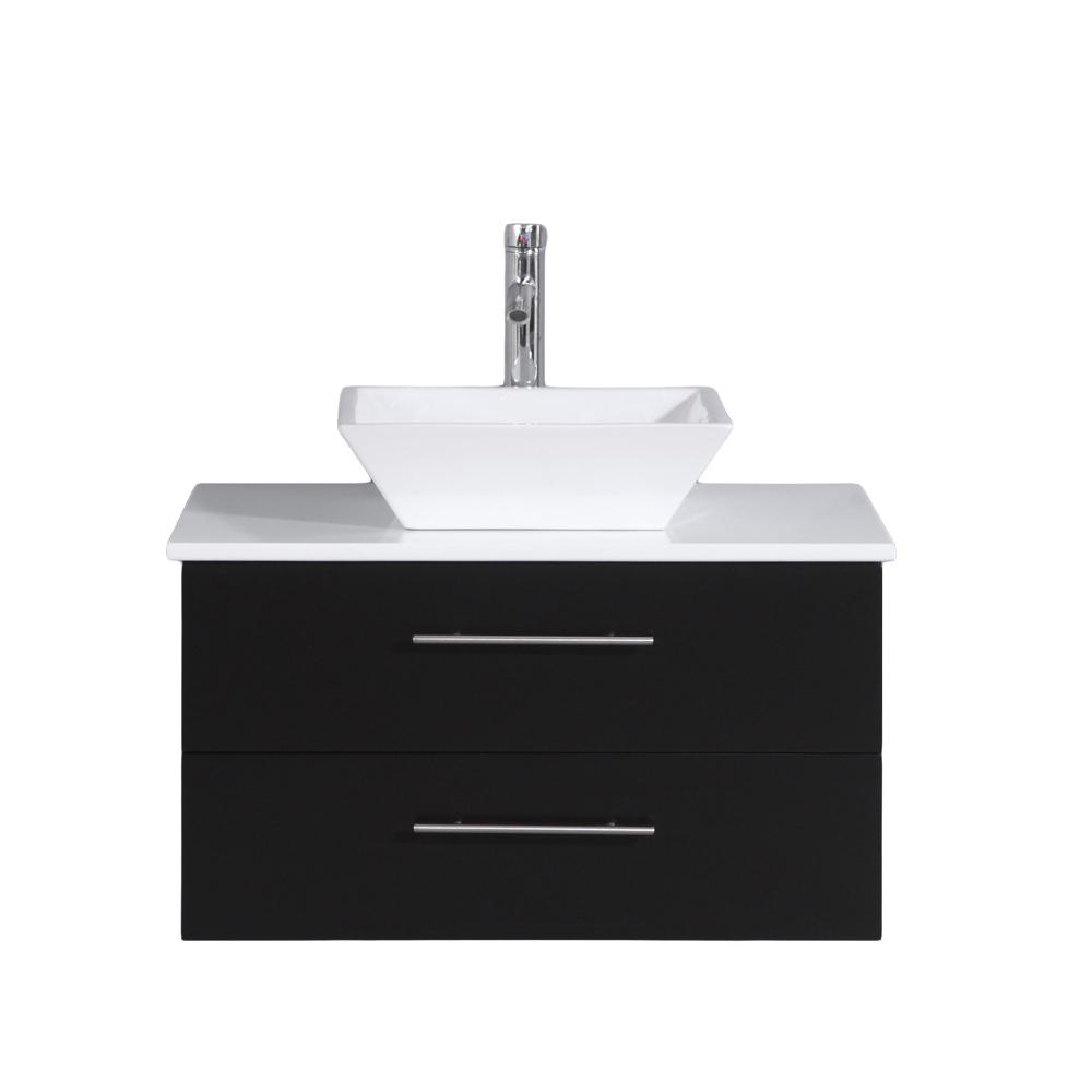 24 Modern White Floating Bathroom Vanity with Drawer Shelf Integral Single Ceramic Sink