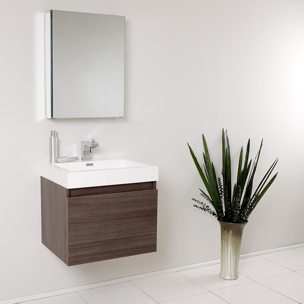 Fresca Nano Gray Oak Modern Bathroom Vanity w/ Medicine Cabinet