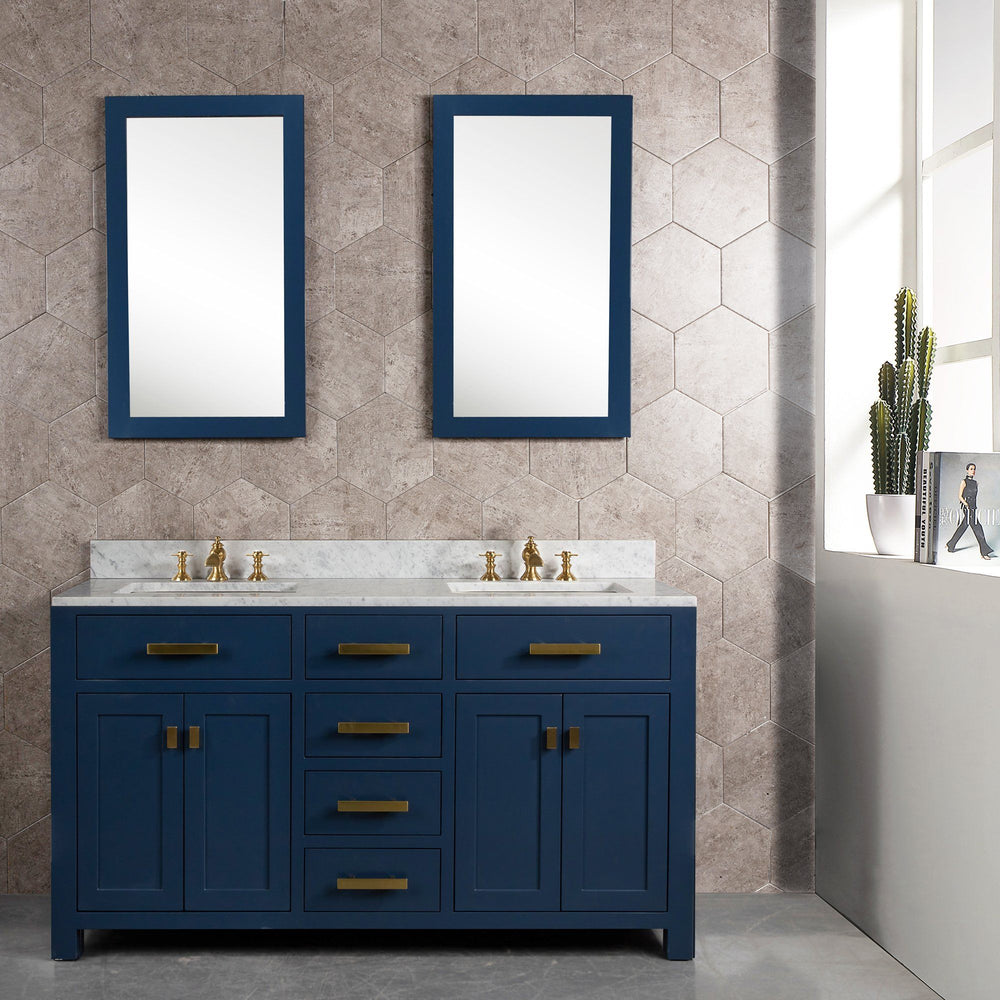 Madison 60 Inch Double Sink Carrara White Marble Vanity In Monarch