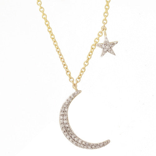 0.20 CTw. Diamond Moon And Star Necklace 14K Yellow Gold | Little ...