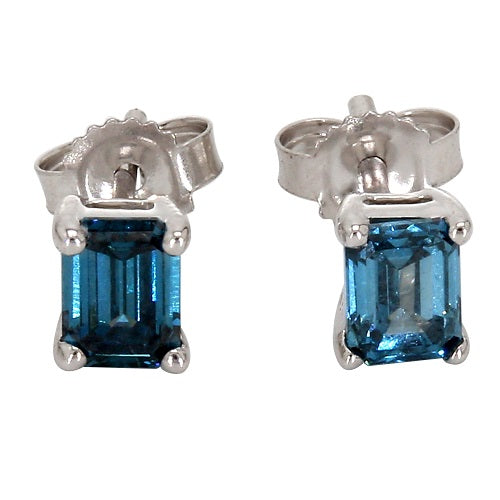 0.75CT.TW Blue Emerald Cut Lab-Created Diamond Earrings in 14K White Gold
