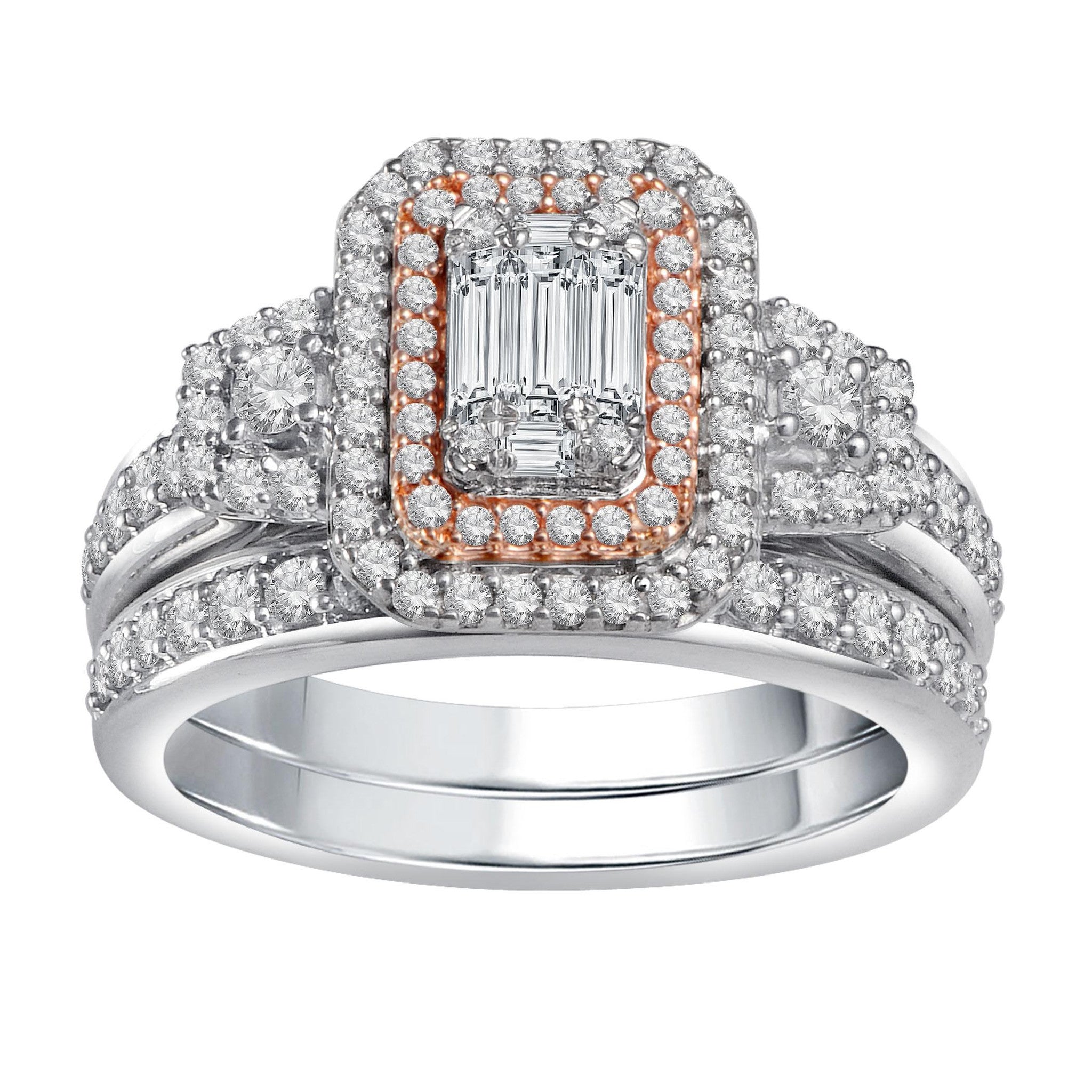 Emerald Cut Bridal  Set Diamond Ring  14k White Gold 1 ct 