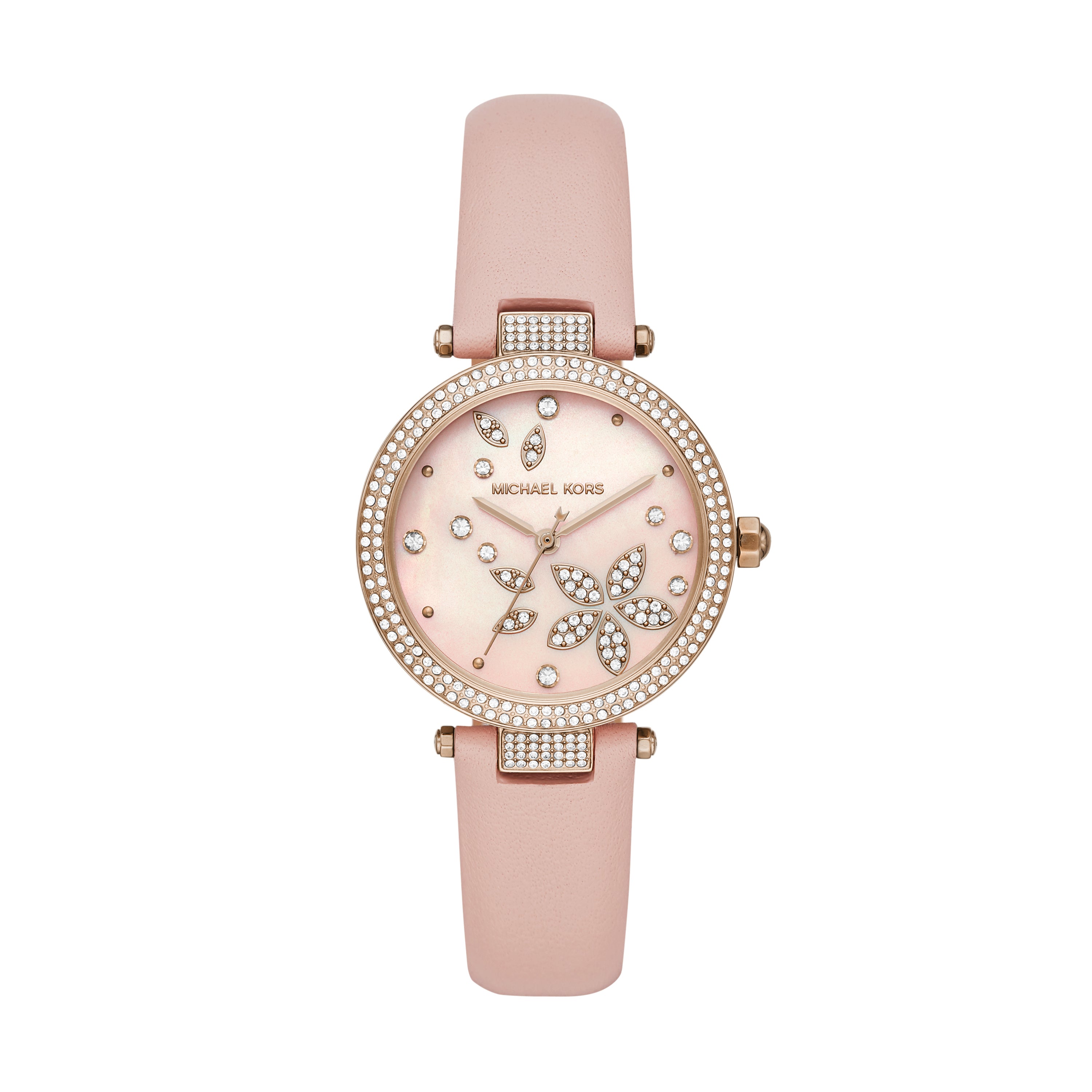 michael kors rose gold leather watch