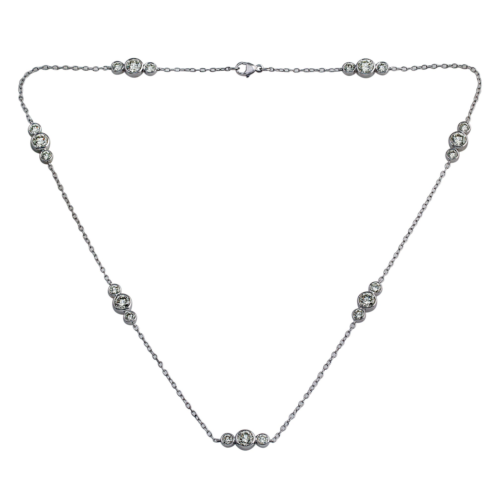 18K White Gold 3 Stone Lab-Grown Diamonds by the Yard Station Necklace ...