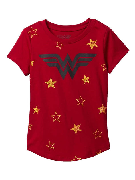 Wonder Woman T-Shirt Superhero Logo Stars Short Sleeve Red DC Comics G ...