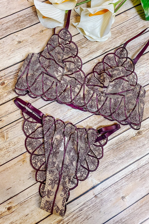 Velvet Burgundy silk and lace bralette lingerie set – Angie's Showroom