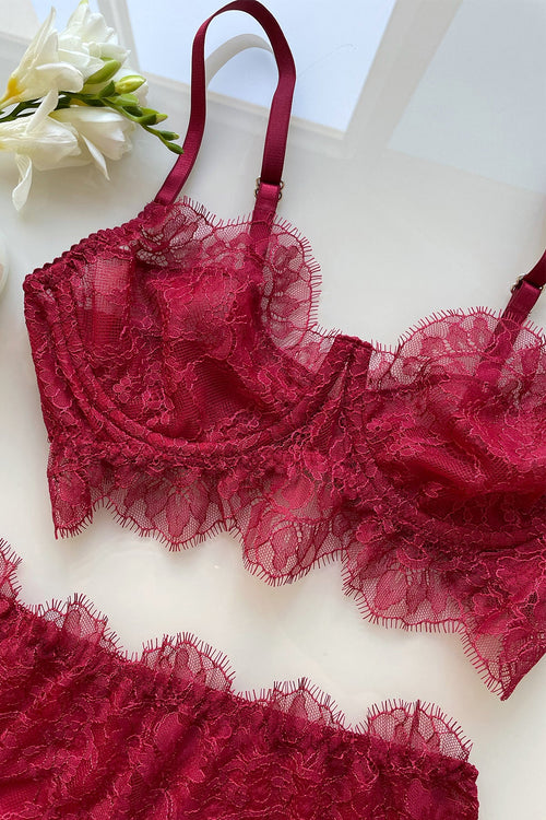 Velvet Burgundy silk and lace bralette lingerie set – Angie's Showroom