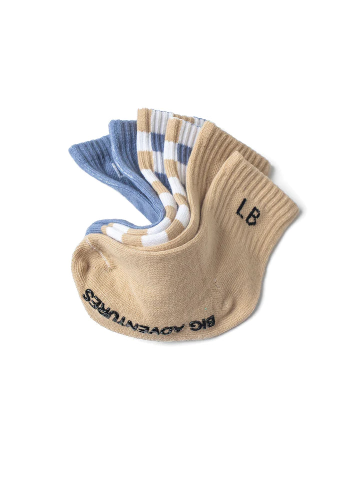 Little Bipsy Sock 3Pk | Beige/Sky Blue/Checl