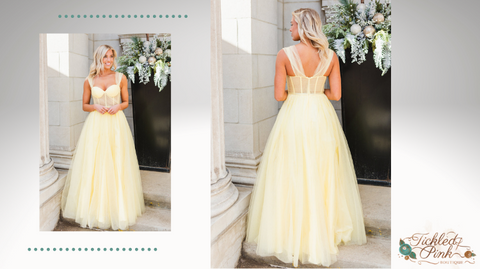 Yellow Tulle Flared Prom Dress